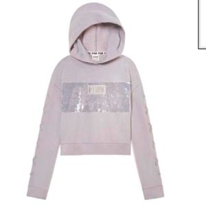 Victoria’s Secret Pink Pale Lavender Velvet Cropped Hoodie L NWOT